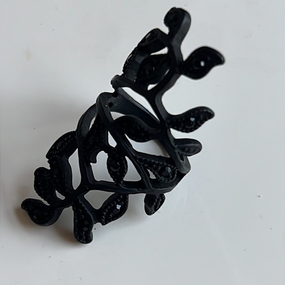 Designer Black Crystal Floral Ivy Finger Crawler Wrap Ring - Picture 7 of 10